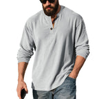 Herren Langarmshirt mit strukturierter Rippenoptik und modischem Knopfleisten-Detail R&B