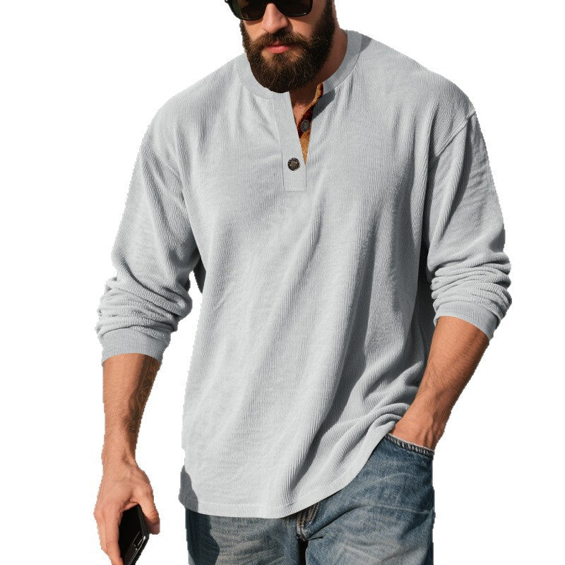 Herren Langarmshirt mit strukturierter Rippenoptik und modischem Knopfleisten-Detail R&B