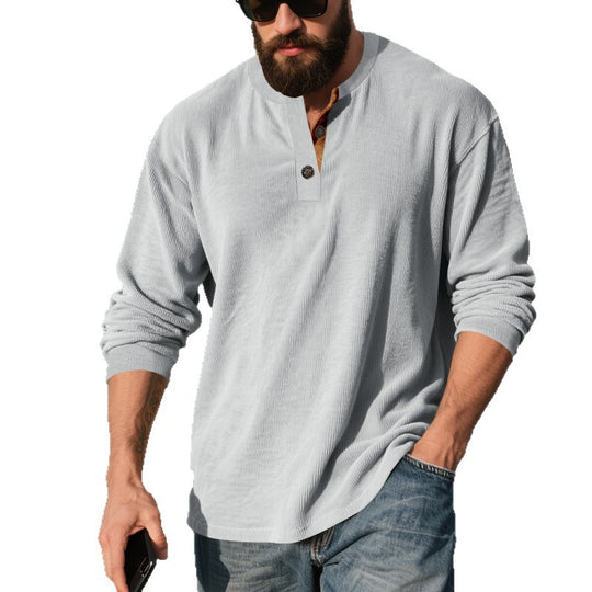 Herren Langarmshirt mit strukturierter Rippenoptik und modischem Knopfleisten-Detail R&B