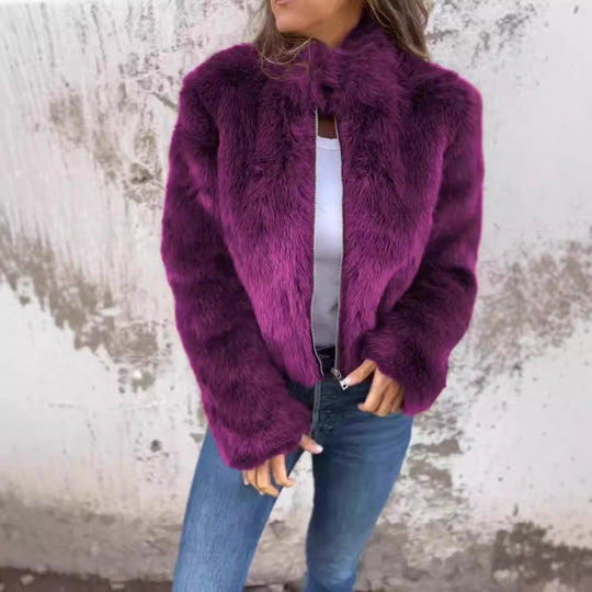 Damen kuschelige Fleecejacke mit hohem Kragen und Reißverschluss R&B