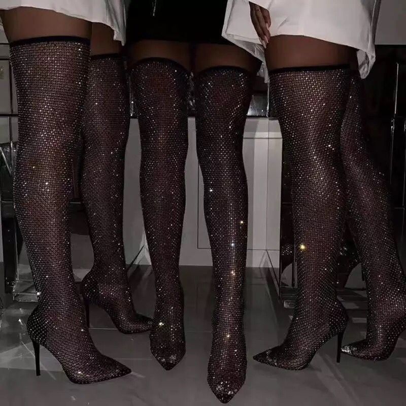 Damen Glitzernde Netz-Stiefeletten mit spitzem Schuhdesign R&B