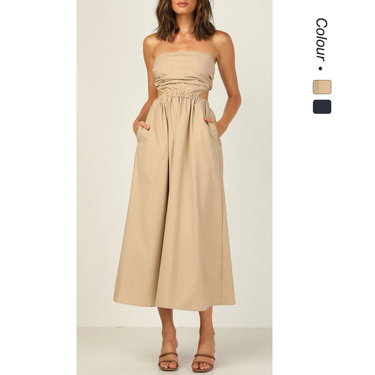 Damen Strapless Maxikleid mit seitlichem Cut-Out und praktischem Taschen-Design R&B