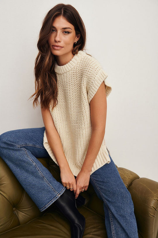 Damen Oversized Strickoberteil aus hochwertiger Baumwolle mit Tasche R&B