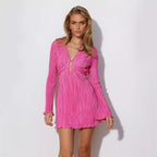Damen Mini-Wickelkleid mit plissiertem Design und tiefem V-Ausschnitt
