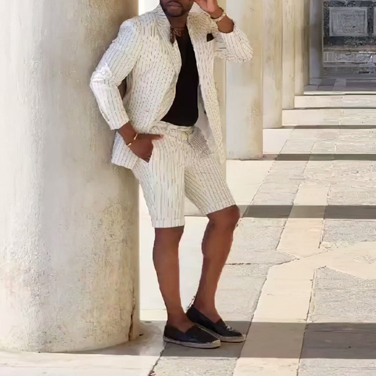 Herren elegantes Kurzanzug-Set mit Streifenmuster und modernem Schnitt R&B