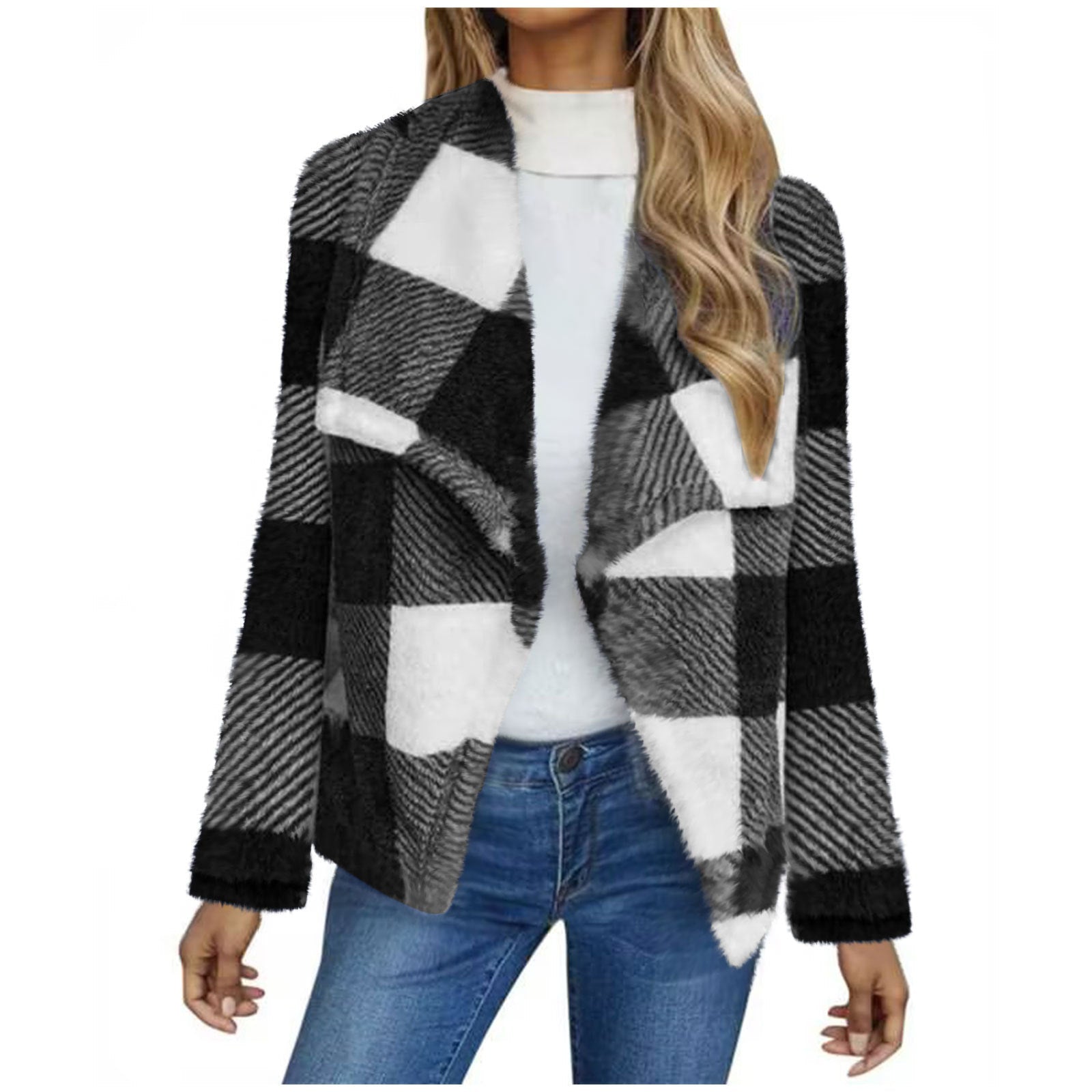 Damen Fleecejacke mit Karo-Muster
