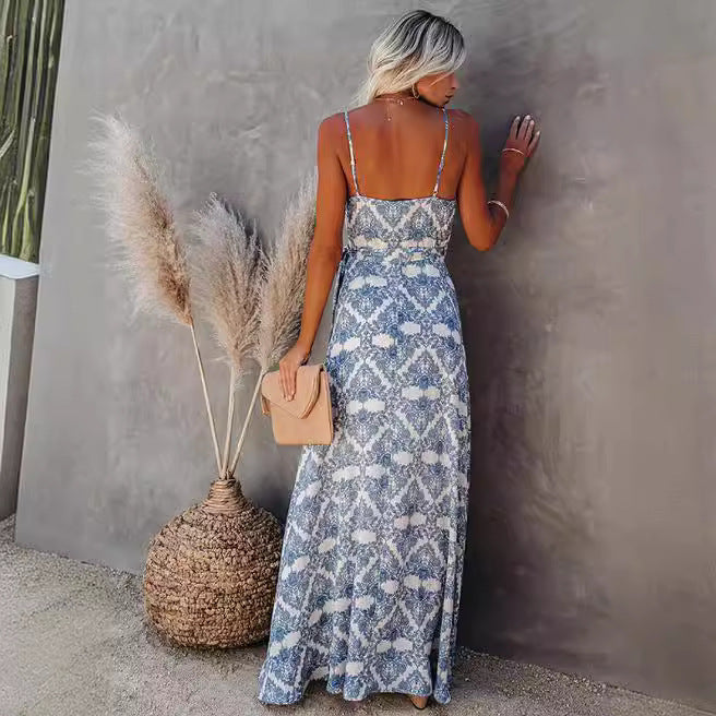 Damen elegantes Maxi-Kleid mit Chic-Wickel-design und seitlichem Schlitz R&B