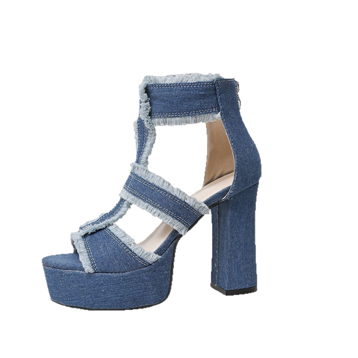 Damen High Heel Sandalen mit fransigen Details und Plateau