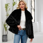 Damen Flauschige Kunstpelzjacke mit oversized Schnitt und voluminösen Ärmeln R&B