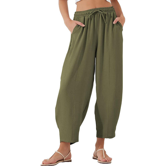 R&B | Locker lässige Neun-Punkt-Hose mit Kordelzug und elastischer Taille