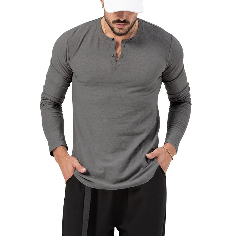 Herren Langarm-Henley-Shirt mit hochwertiger Baumwollmischung und modischen Knopfdetails R&B