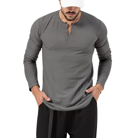Herren Langarm-Henley-Shirt mit hochwertiger Baumwollmischung und modischen Knopfdetails R&B