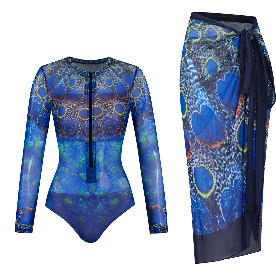 Damen Einteiler mit langem Arm und farbenfrohem Print R&B