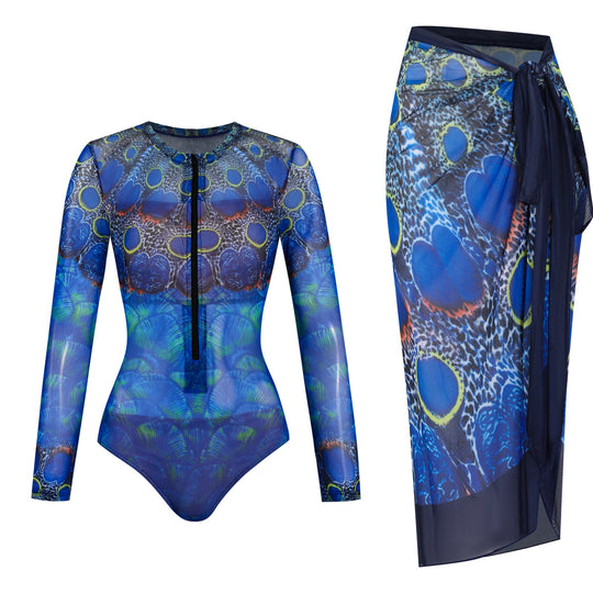Damen Einteiler mit langem Arm und farbenfrohem Print R&B
