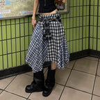Damen asymmetrischer karierter Rock mit Bindegürtel R&B