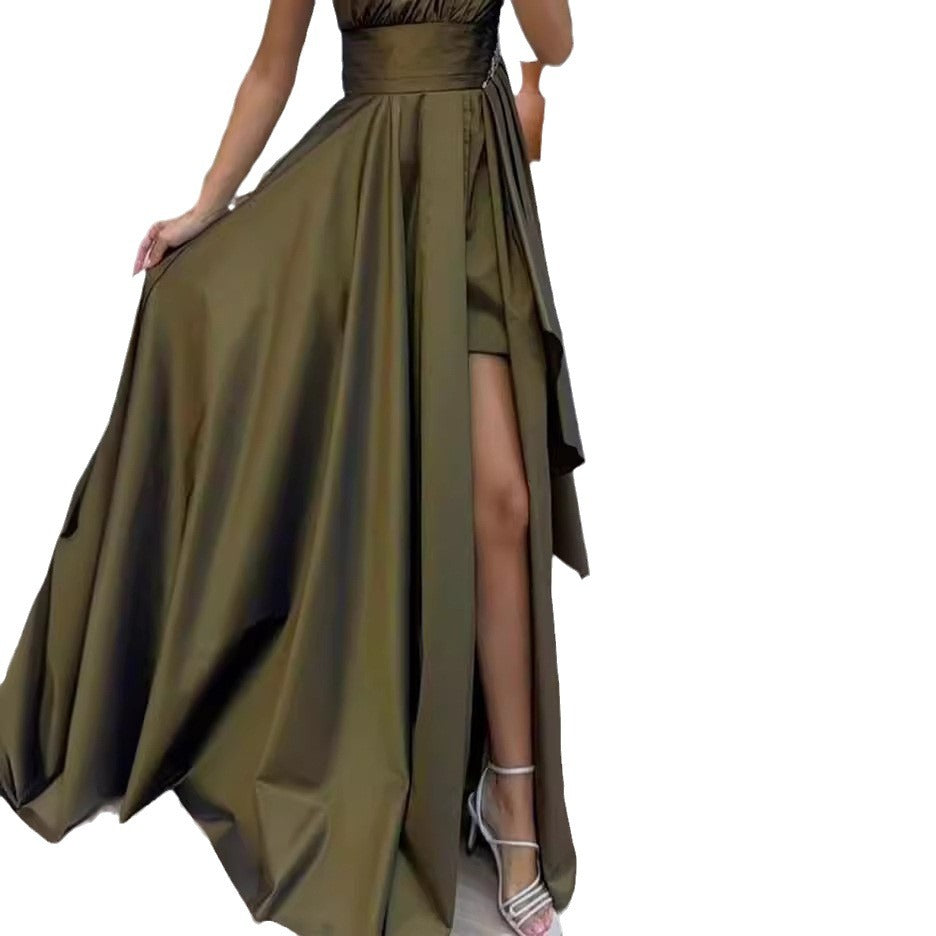 Damen Elegantes Ein-Schulter Abendkleid mit geschwollenem Rock R&B