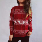Damen Strickpullover mit festlichem Rentier-Motiv und Zopfmuster R&B