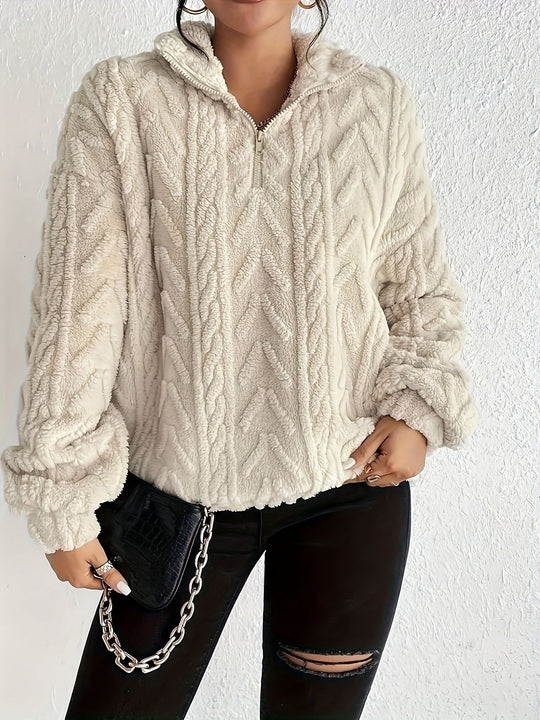 Damen Kuscheliger Fleece-Pullover mit hohem Kragen und Zipper-Detail R&B