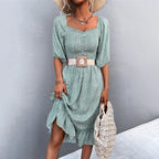 Damen Kleid mit elastischem Taillengürtel und Rüschendetails R&B