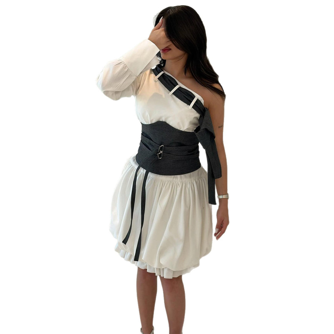 Damen Off-Shoulder Kleid mit innovativem Taillenkorpus und voluminösem Rock R&B