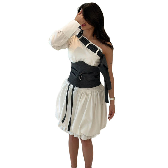 Damen Off-Shoulder Kleid mit innovativem Taillenkorpus und voluminösem Rock R&B