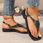 Damen Zehenstegsandalen mit schickem Schlangenmuster und rutschfester Sohle R&B
