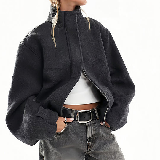 Damen Oversized Fleecejacke mit hohem Kragen und Reißverschluss R&B