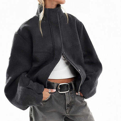 Damen Oversized Fleecejacke mit hohem Kragen und Reißverschluss R&B