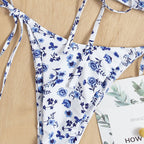Damen Bandeau-Bikini mit floralem Musterdruck und verspielten BindR&Bändern R&B
