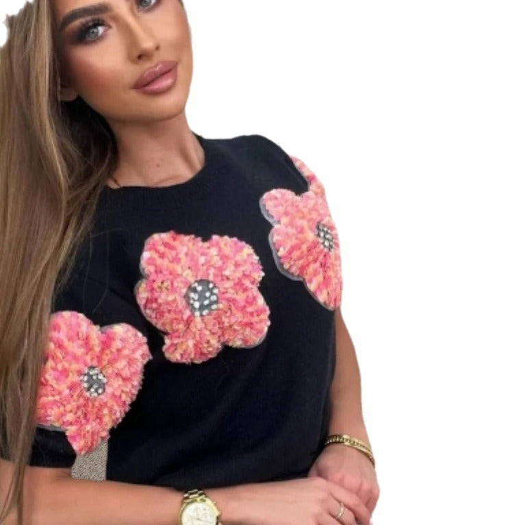 Damen Modischer Strickpullover mit floralen Applikationen R&B