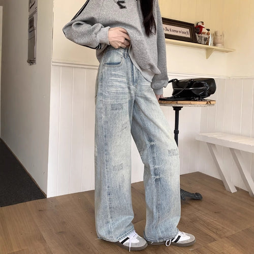 Damen Lässige Weitjeans mit trendigem Used-Look und hohem Bund R&B