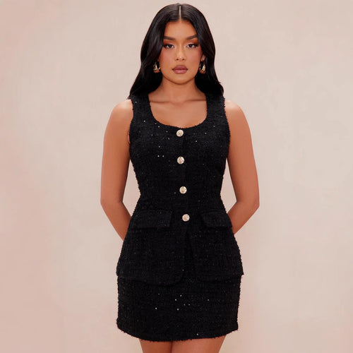 Damen Tweed Mini-Kleid mit zeitlosen Knopfdetails und eleganter Silhouette R&B