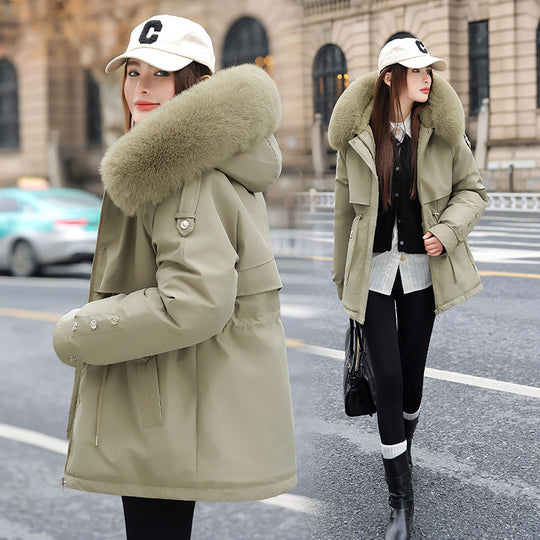 Damen Modischer Pufferparka mit luxuriösem Kunstfellkragen und praktischen Taschen R&B