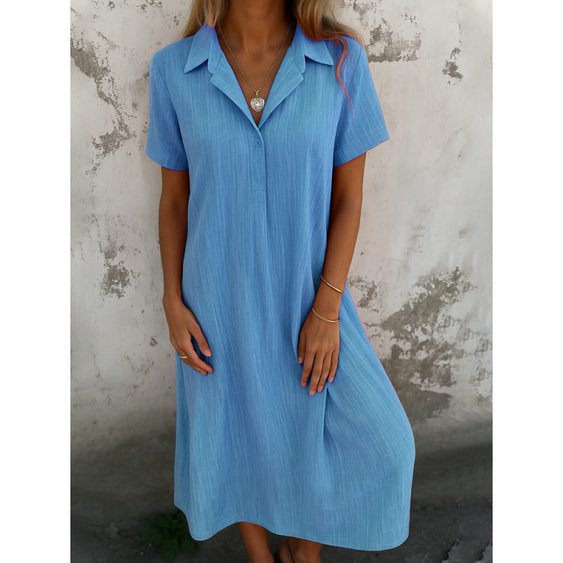 Damen lässiges Hemdkleid mit kurzen Ärmeln und Knopfdetails R&B
