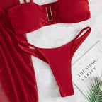 Damen Bikini-Set mit hoch geschnittenem Slip und verstellbarem Wickeltuch R&B