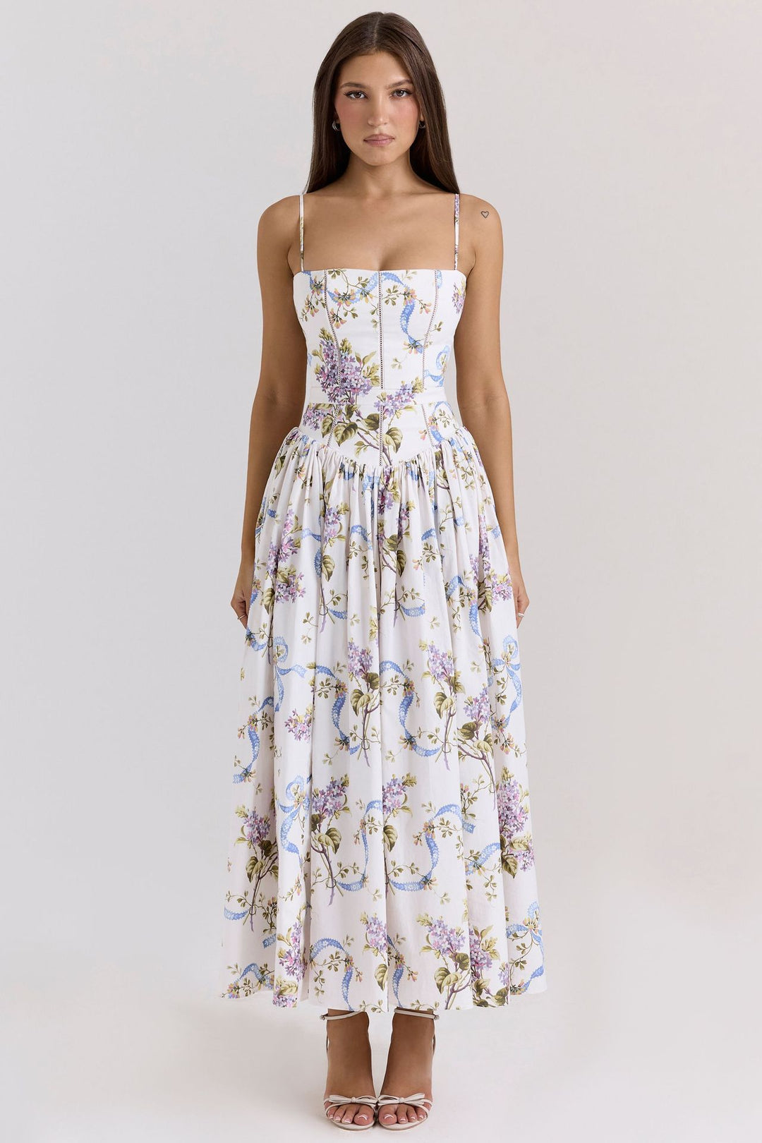 Damen nan tailliertes Korsagenkleid mit Spaghettiträgern und voluminösem Tellerrock R&B