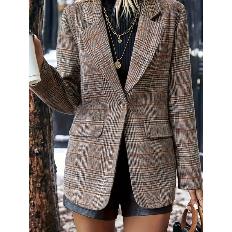 R&B | Lange Elegante Damenblazer Mit Karomuster Und Reverskragen | Perfekt Für Alle Jahreszeiten