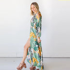 Damen Maxi-Kaftan mit floralem Muster und tiefem Ausschnitt R&B