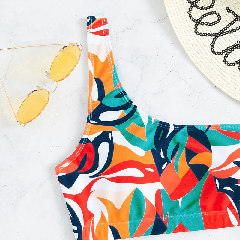 Damen Einseitiger Bikini mit geometrischem Muster und hoch geschnittenem Slip R&B