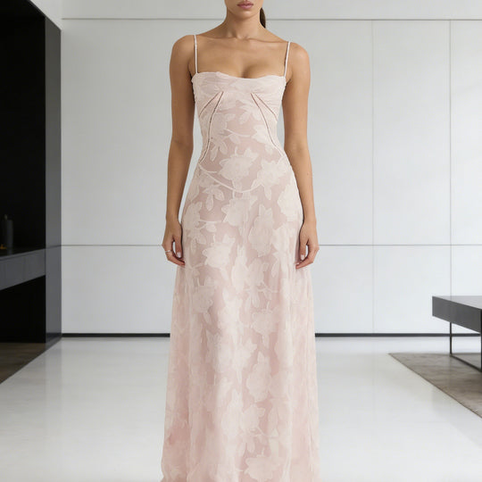 Damen Elegantes Abendkleid mit floralem Oberteil und schmalen Spaghetti-Trägern R&B