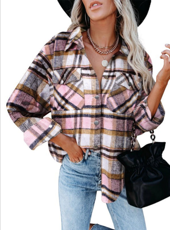 Damen Karobluse mit aufgesetzten Taschen und modernem Schnitt R&B