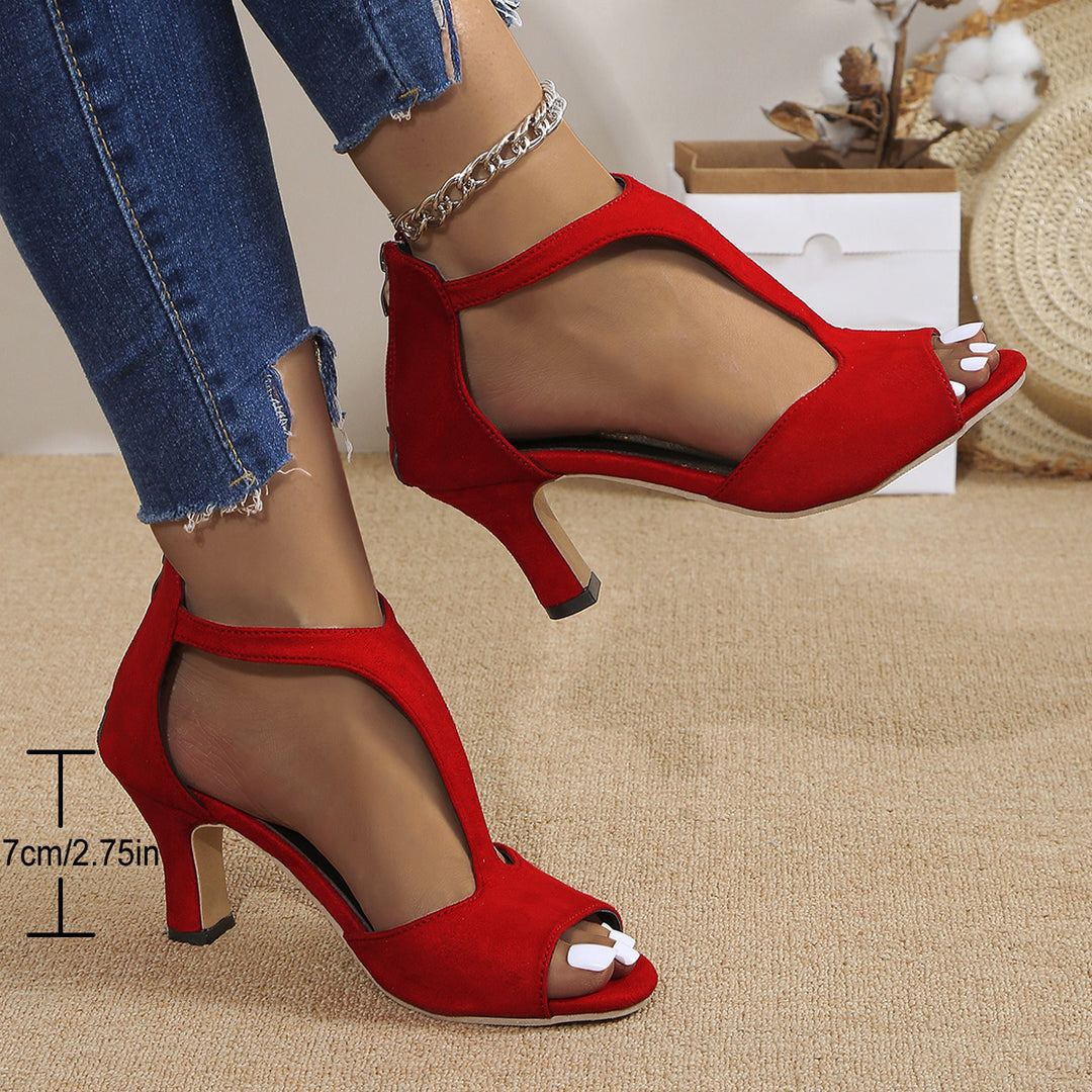 Damen nan elegante T-Riemchen Sandalette mit Fersenreißverschluss und mittelhohem Absatz R&B