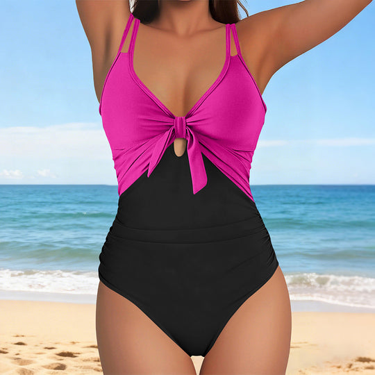 Damen Einteiler Badeanzug mit modischem Knotendesign und figurformendem Schnitt R&B