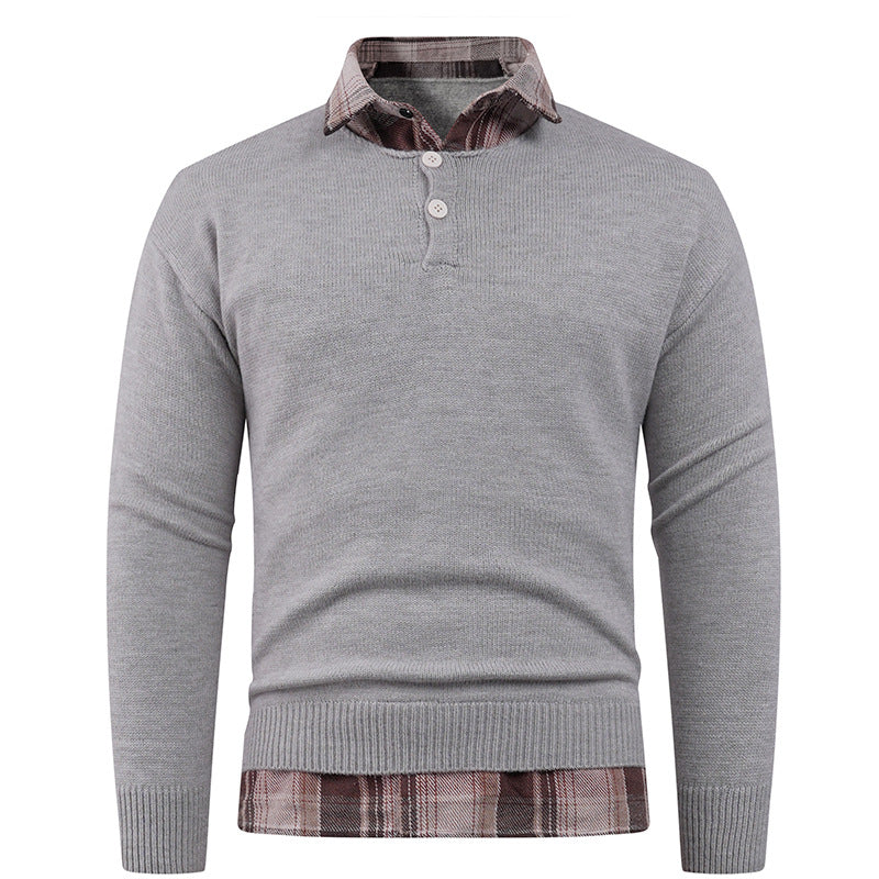 Herren Pullover mit integriertem Hemdkragen und Knopfdetails R&B