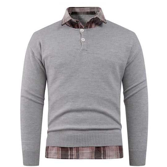 Herren Pullover mit integriertem Hemdkragen und Knopfdetails R&B