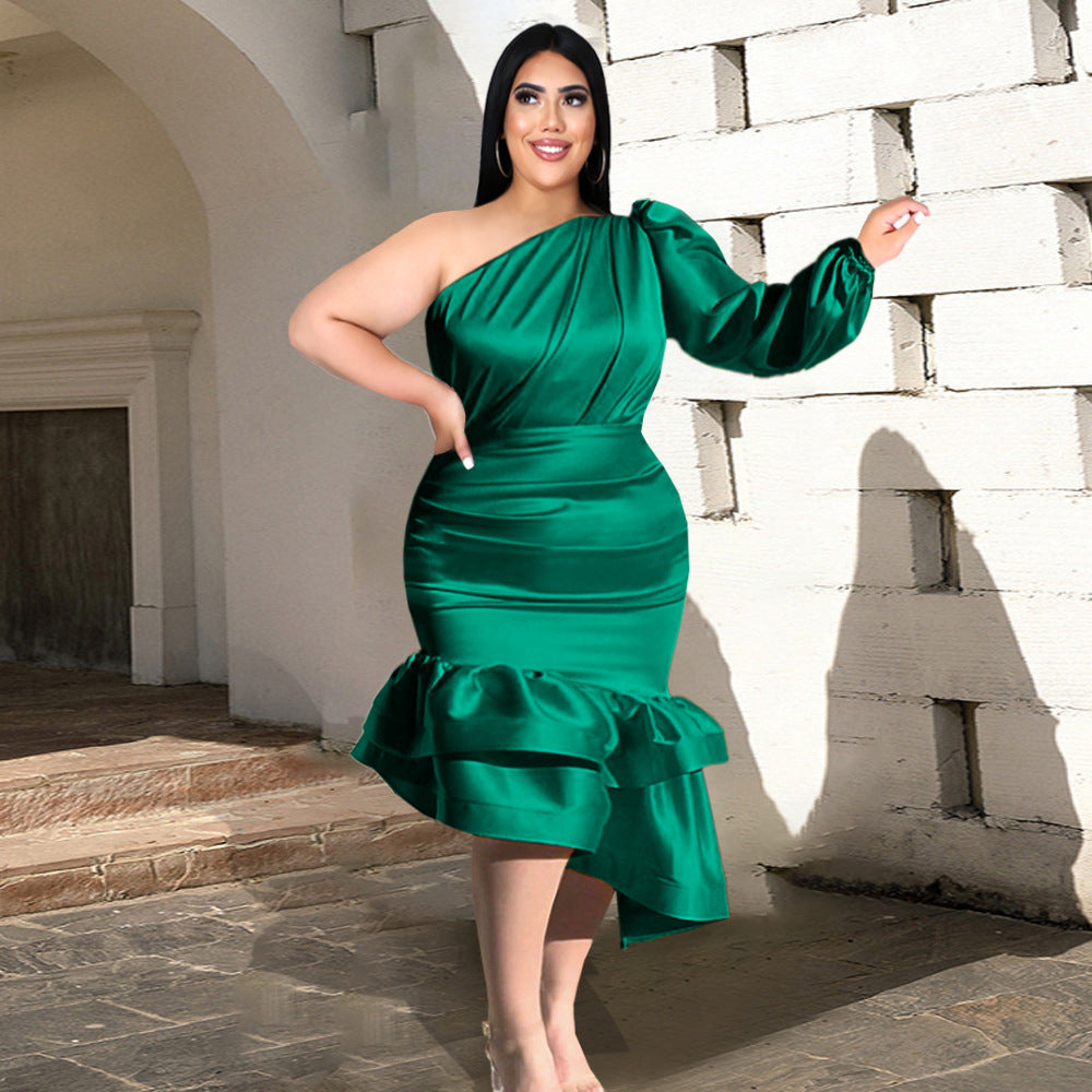 Damen Wickelkleid mit asymmetrischem Saum und aufwendigem Rüschendesign R&B