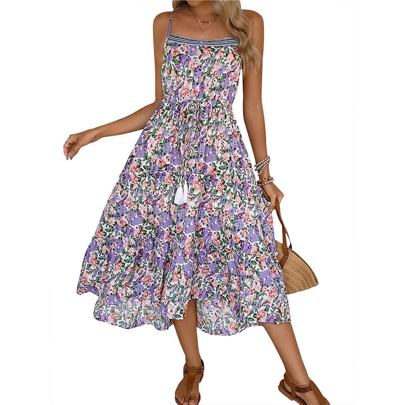 Damen Maxikleid mit floralem Design und verstellbarem Taillenzug R&B