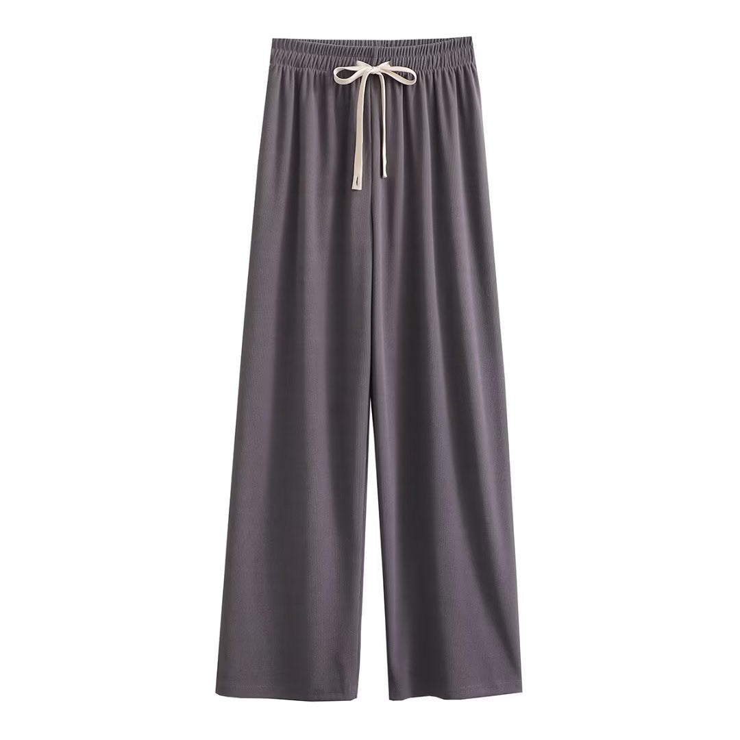 Damen weite Palazzohose mit elastischem Bund und dekorativem Kordelzug R&B