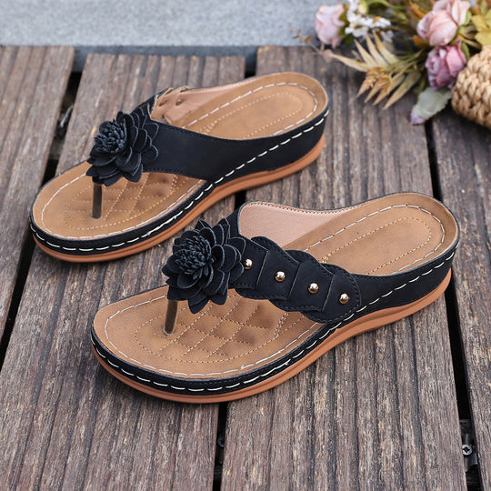 Damen Sandalen mit floralen Applikationen und gepolsterter Sohle R&B