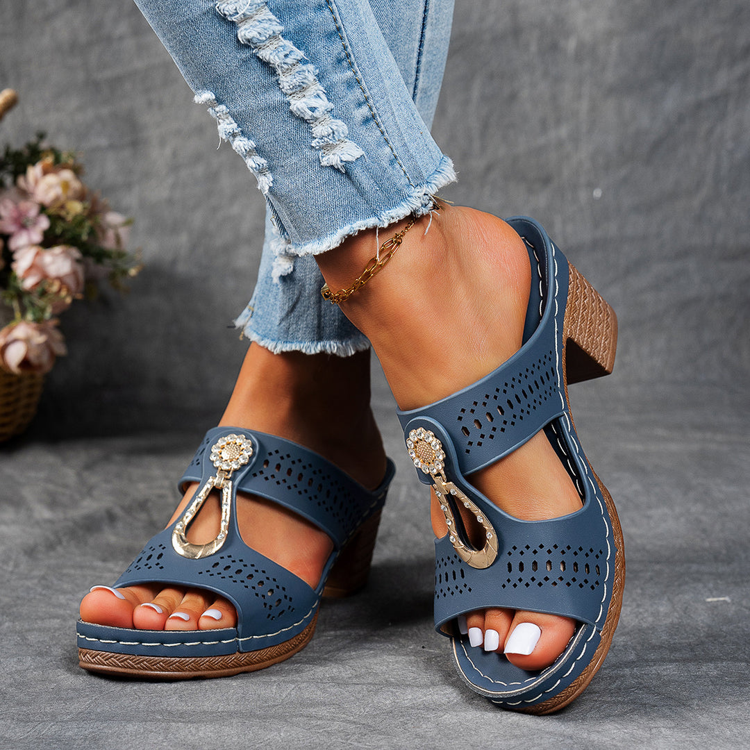 Damen elegante Plateau-Sandalen mit funkelndem Riemchendetail und luftiger Obermaterialstruktur R&B